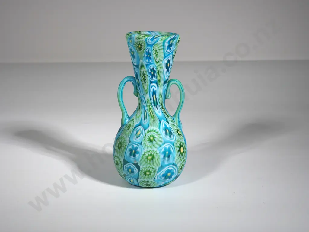 Murano Glass Millefiori Amphora Vase in Blues & Greens Image 1++