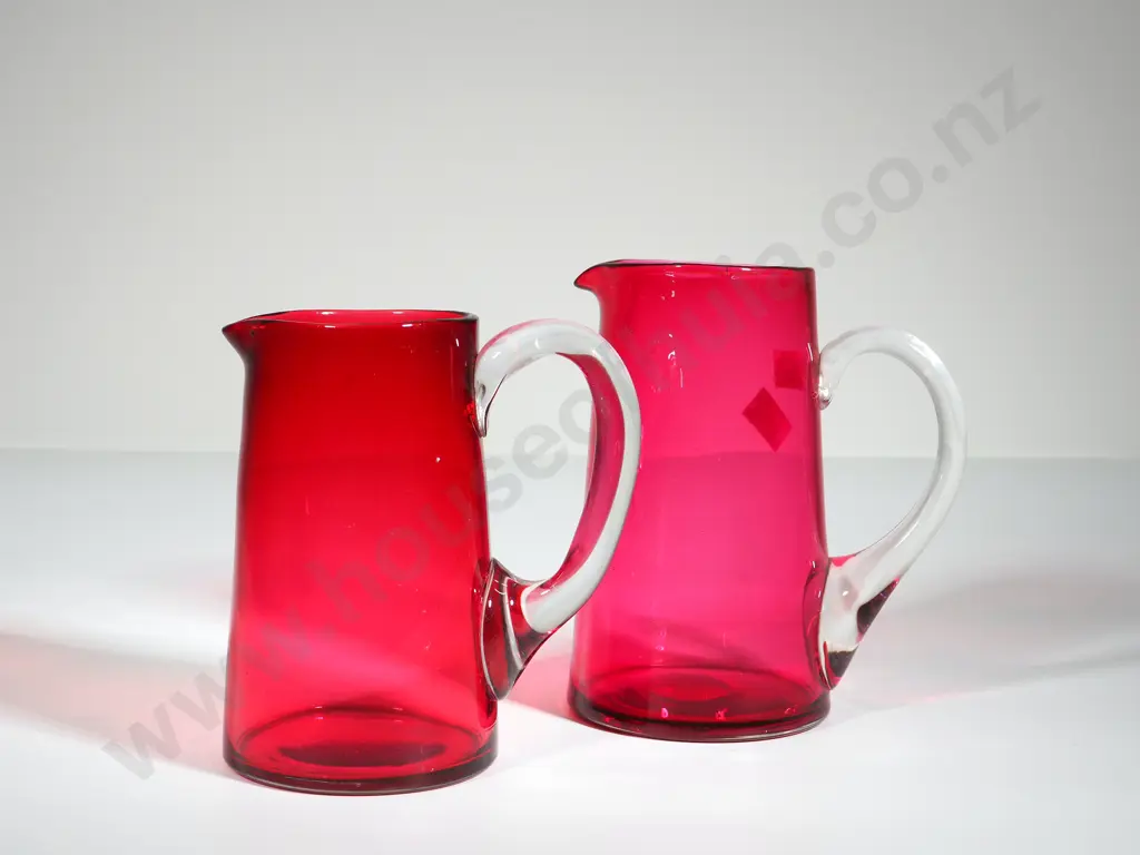 Pair of Ruby Red Jugs w Glass Handles Image 1++