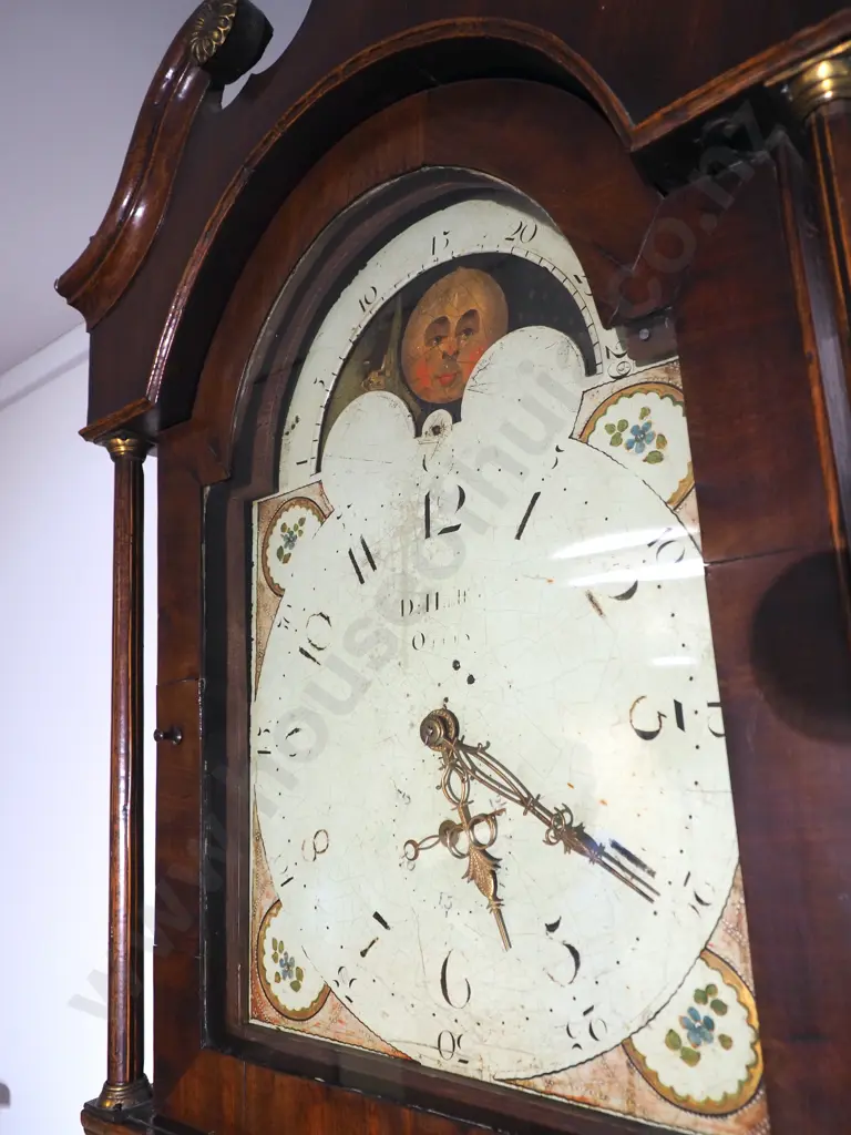 Tall 1810's Grandfather 30 Hour Clock w Moon-phases and Decorative Wood Inlay Image 1++