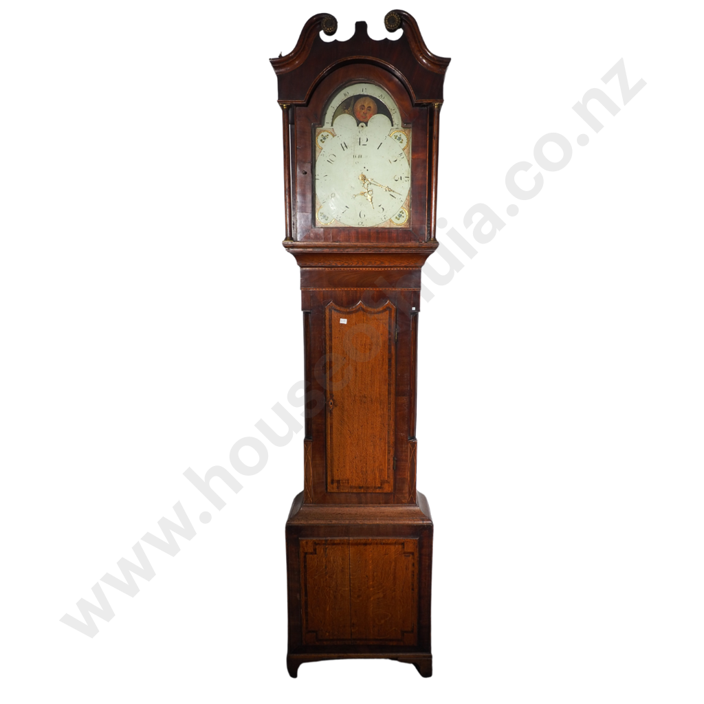Tall 1810's Grandfather 30 Hour Clock w Moon-phases and Decorative Wood Inlay Image 1++