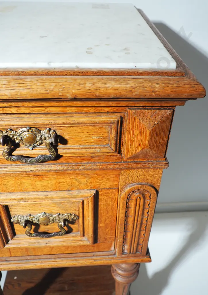 Ornate Antique Marble Topped Wooden Cabinet: Possibly French Image 1++