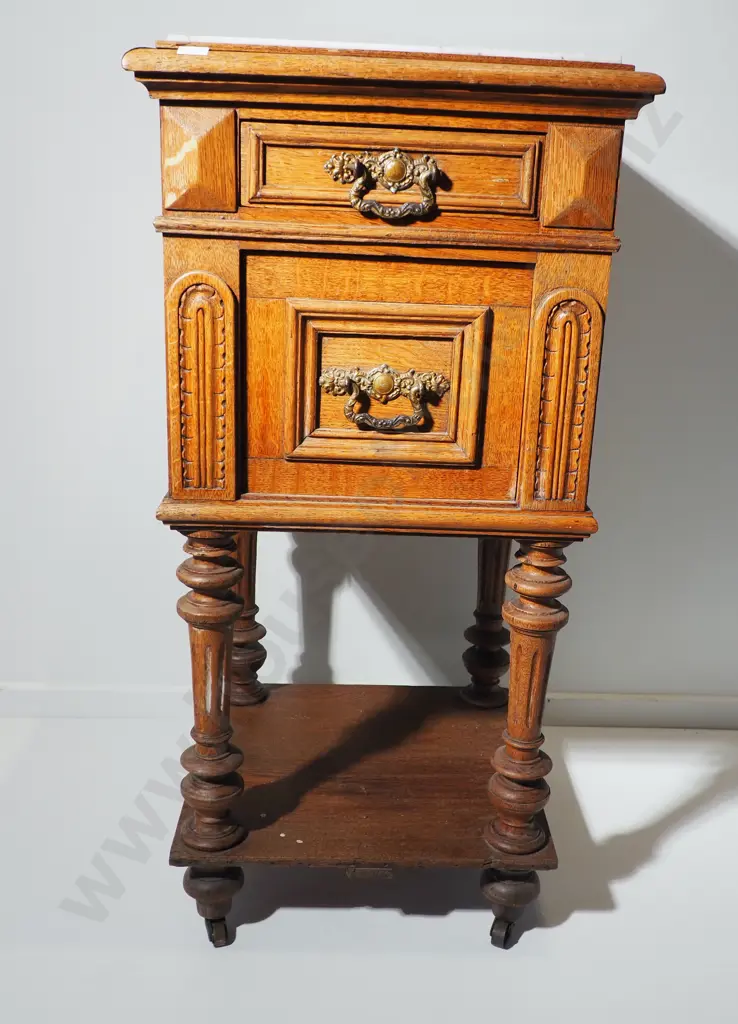 Ornate Antique Marble Topped Wooden Cabinet: Possibly French Image 1++
