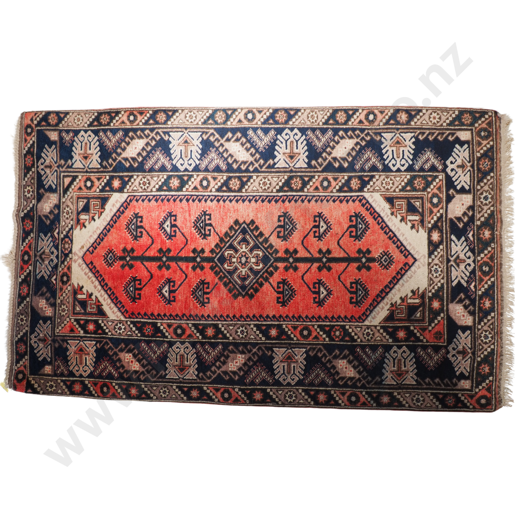 Large Handknotted Persian Rug 1175mm by 1980mm: Deep Blue, & Blush Pink & Beige Tones Image 1++