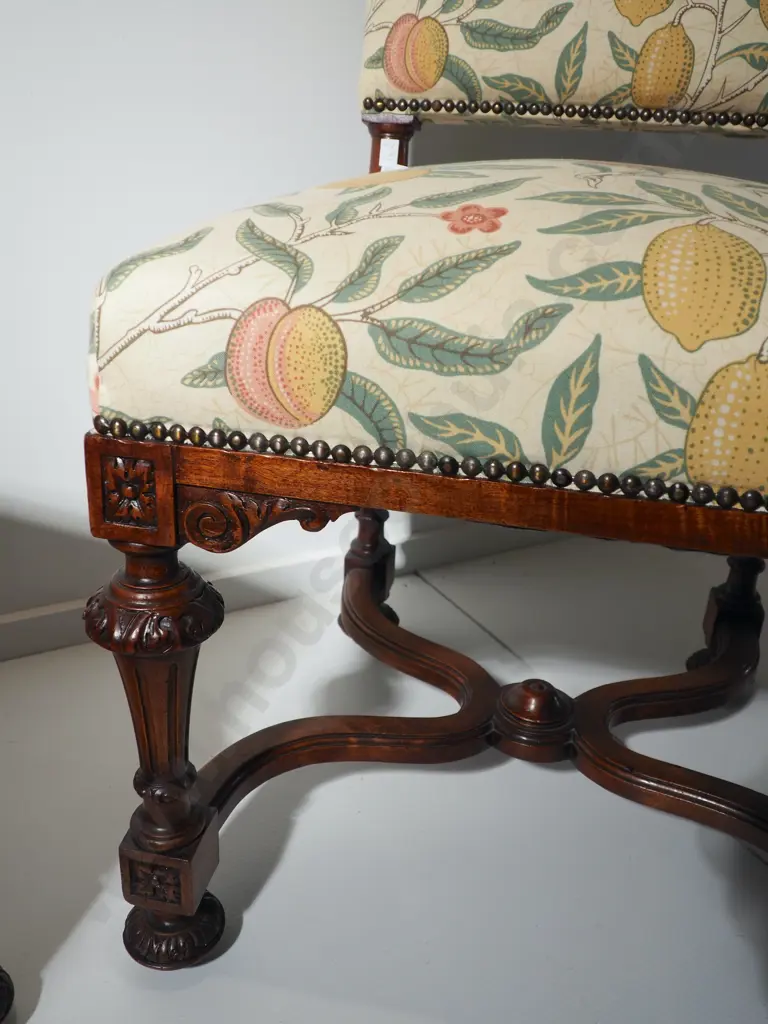 Pair of Antique Jacobean Style Chairs w English Arts & Craft Fabric Image 1++