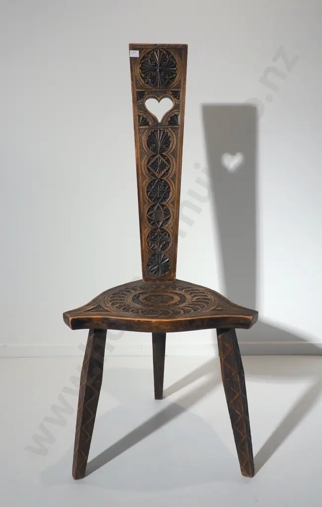 Wooden Spinning Chair w Extensive Decorative Carving Image 1++