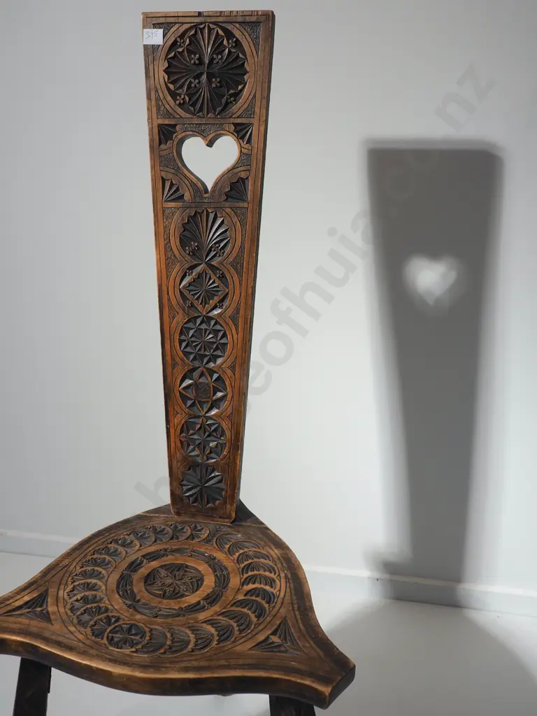 Wooden Spinning Chair w Extensive Decorative Carving Image 1++