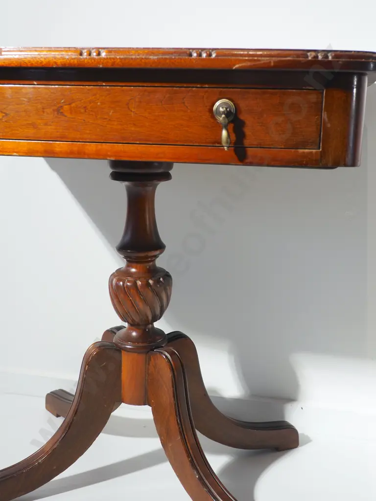 Antique Wooden Pedestal Occasional Table w Drawer Image 1++
