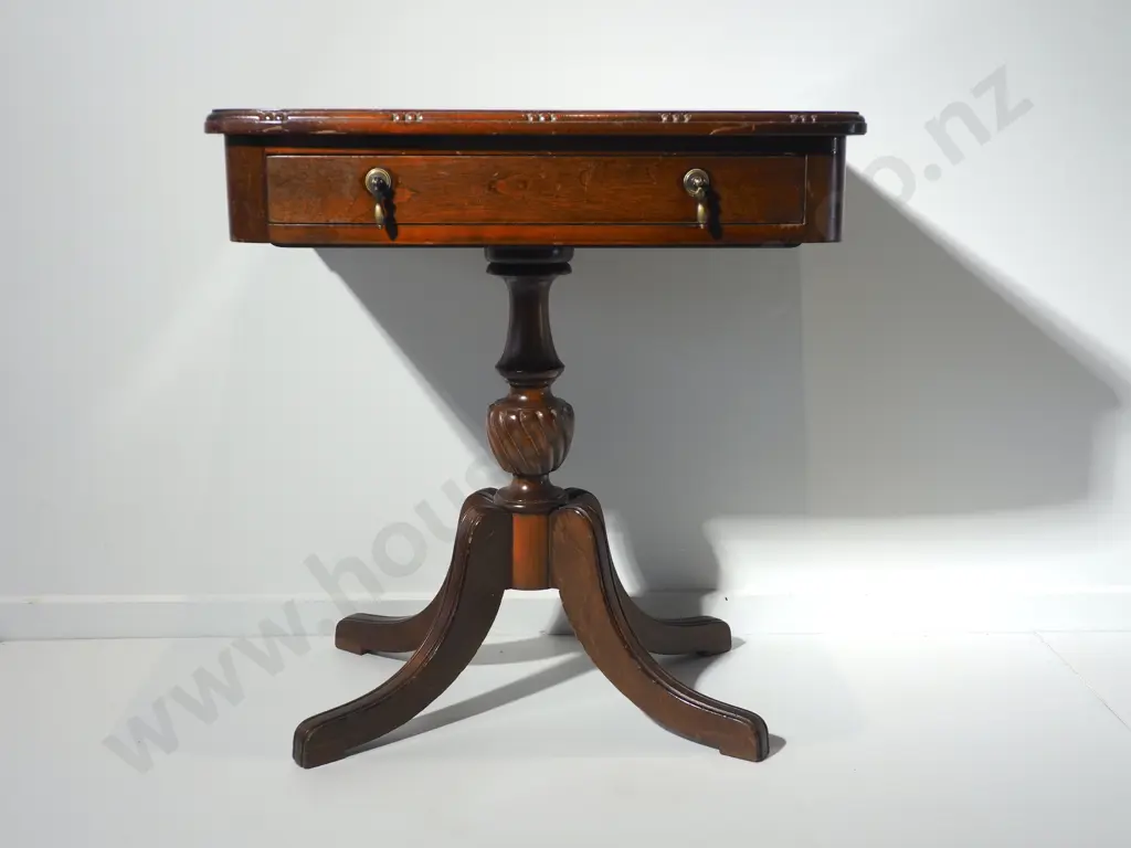 Antique Wooden Pedestal Occasional Table w Drawer Image 1++