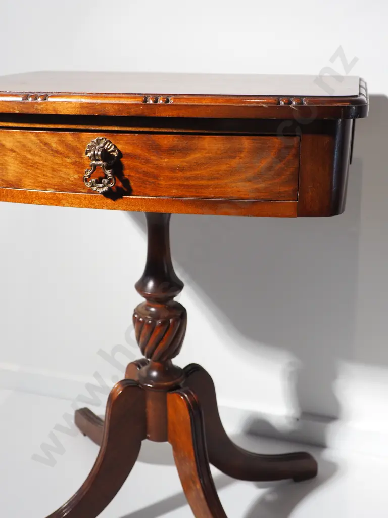 Antique Wooden Pedestal Occasional Table w Drawer Image 1++