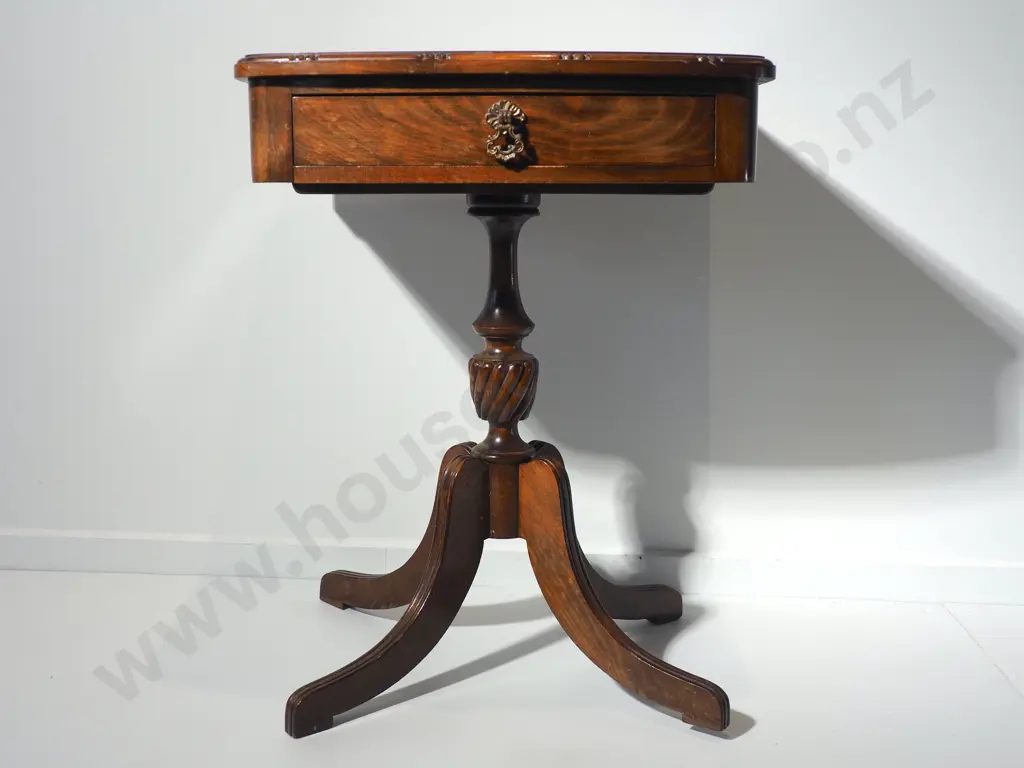 Antique Wooden Pedestal Occasional Table w Drawer Image 1++