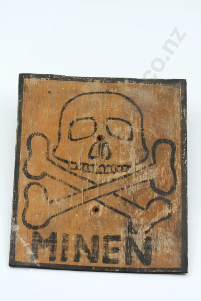WW1 Warning Mine Sign Skull & Cross Bones (German) Image 1++