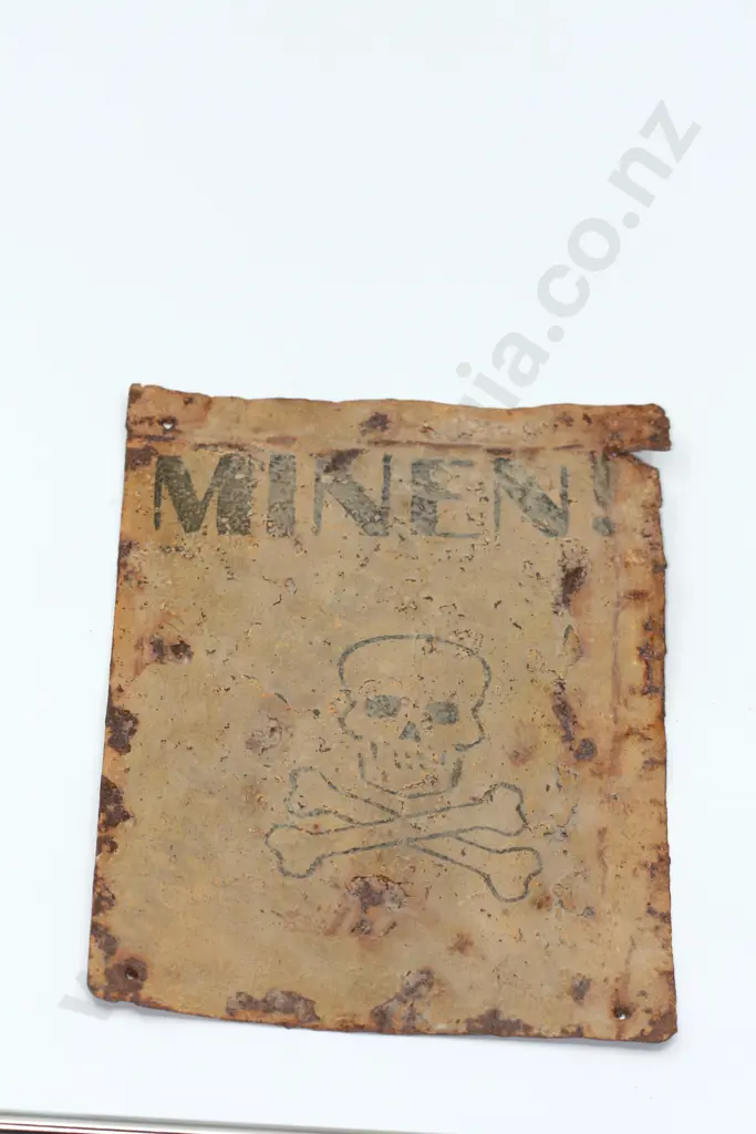 WW1 Warning Mine Sign Skull & Cross Bones (German) Image 1++