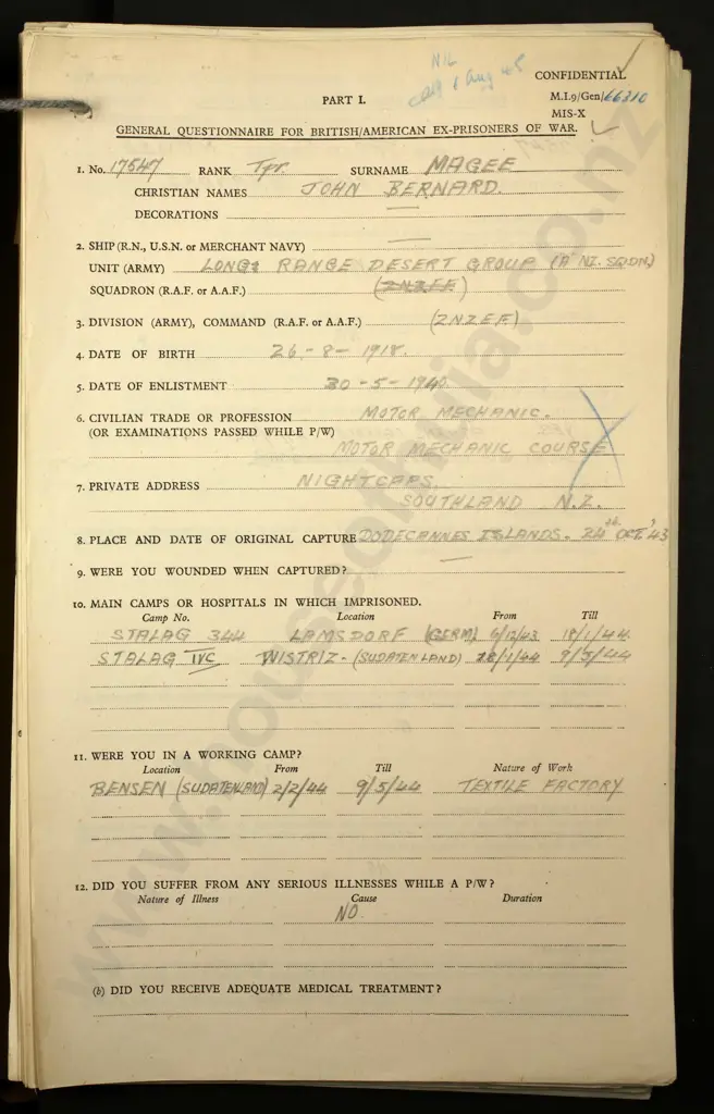 17547 J. B. Magee LRDG Prisoner of War Medal Group Image 1++