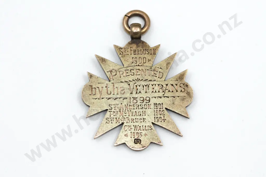 Waikato Mounted Infantry Shooting Prize Fob in 15ct Gold. Image 1++