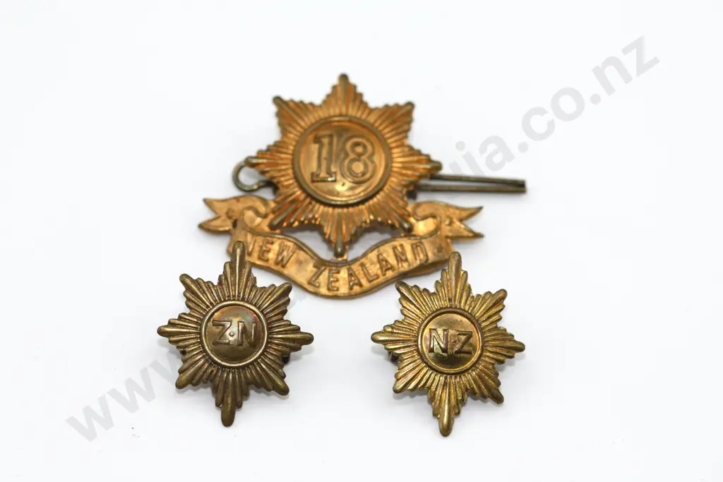 WW1 NZ 18th Reinforcements Cap & Collar Badges (3) Image 1++