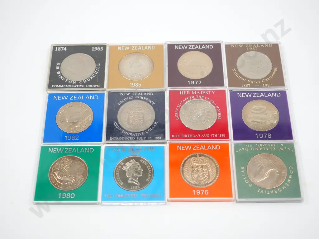 35 Assorted New Zealand Commemorative Dollars in Capsules Image 1++