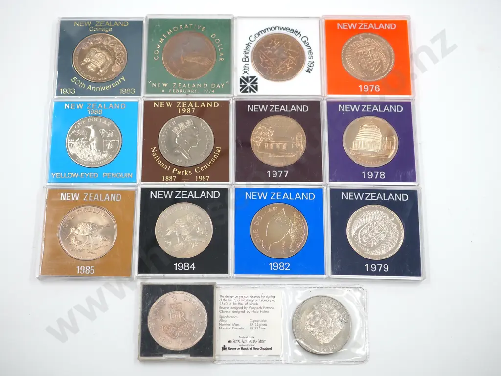 40 Assorted New Zealand Commemorative Dollars in Capsules Image 1++