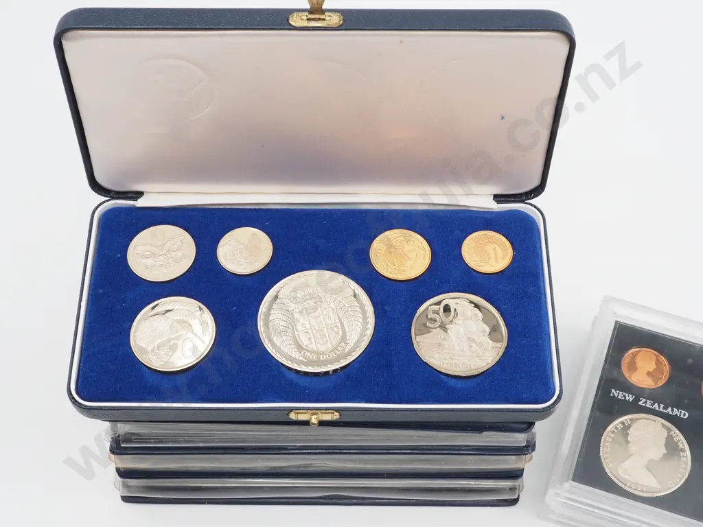 9 New Zealand Cased Proof Sets Image 1++