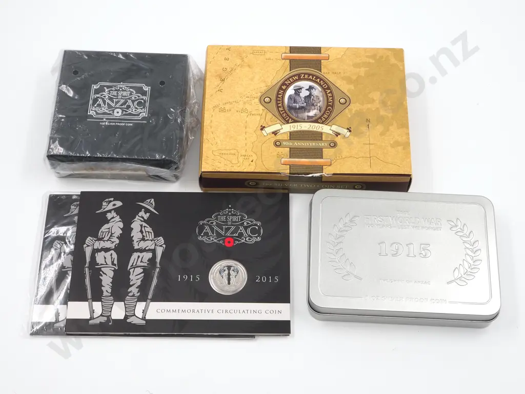 5 New Zealand ANZAC Commemorative Coins Total CV $580 Image 1++