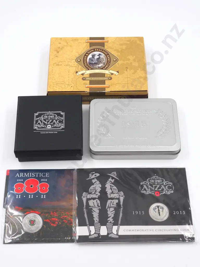 5 New Zealand ANZAC Commemorative Coins Total CV $575 Image 1++