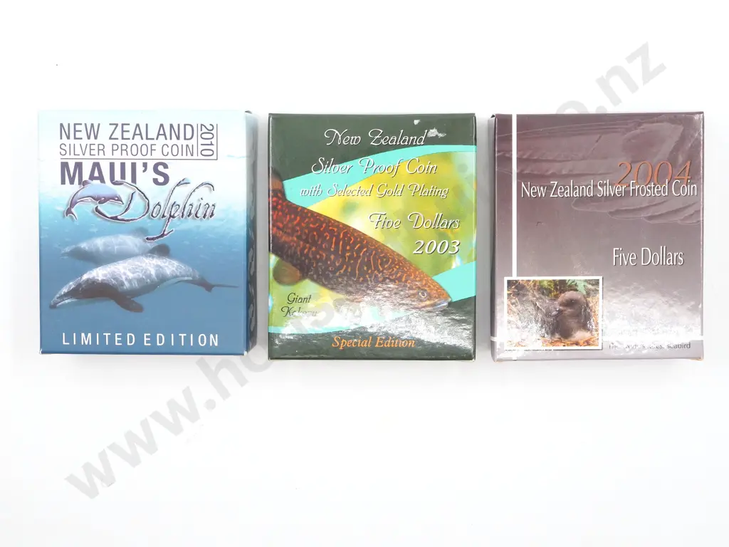 3 New Zealand Cased Silver Proof $5 Dollar Coins Total CV $340 NZD Image 1++