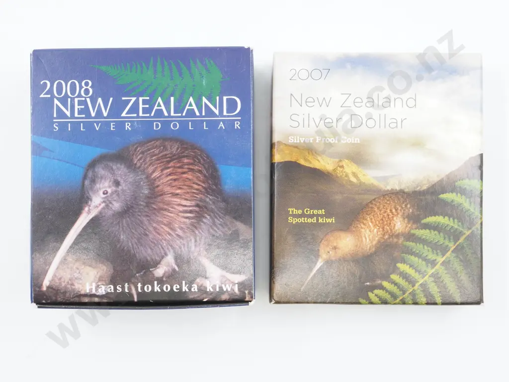 2 New Zealand Cased Silver Proof Dollar Coins Total CV $245 NZD Image 1++