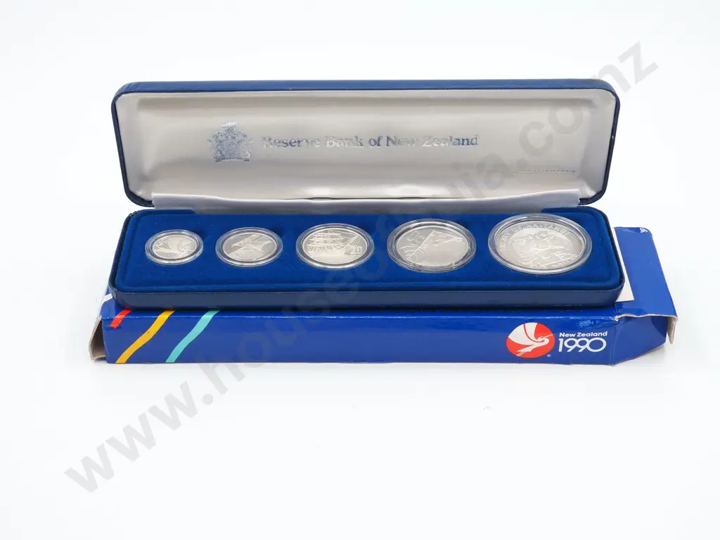 New Zealand 1990 Silver 5 Coin Proof Set Image 1++