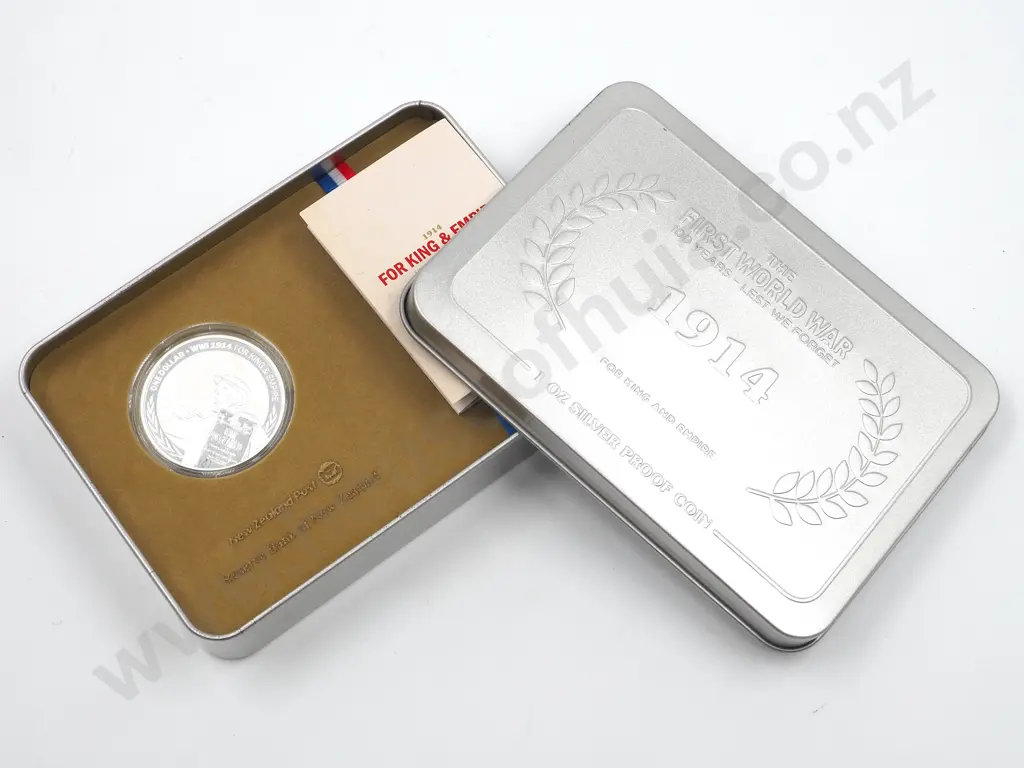 2014 New Zealand Cased 1914 WW1 Silver Proof Coin Image 1++