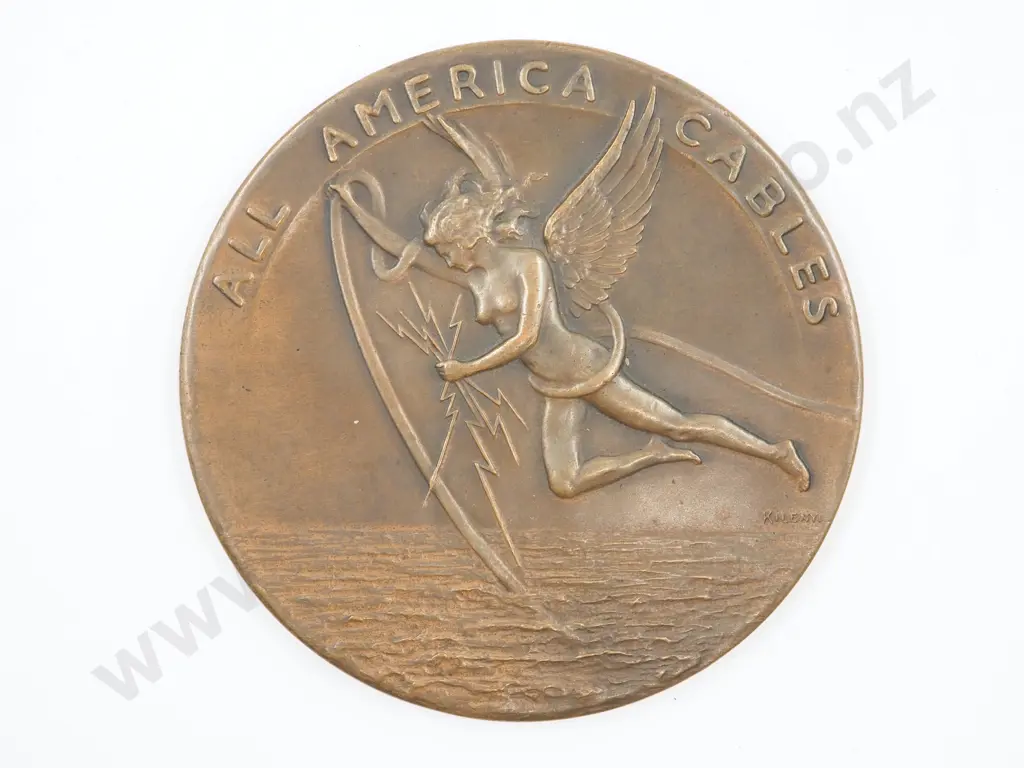 1928 All American Cables Large Presentation Medal for 50 Years Image 1++