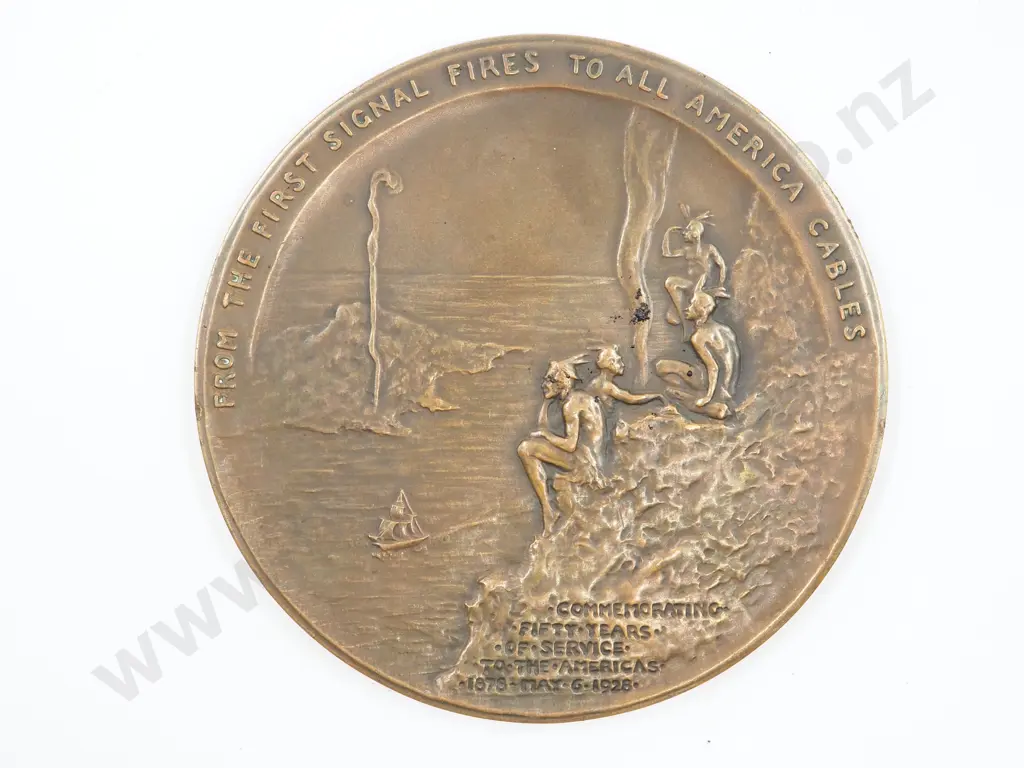 1928 All American Cables Large Presentation Medal for 50 Years Image 1++