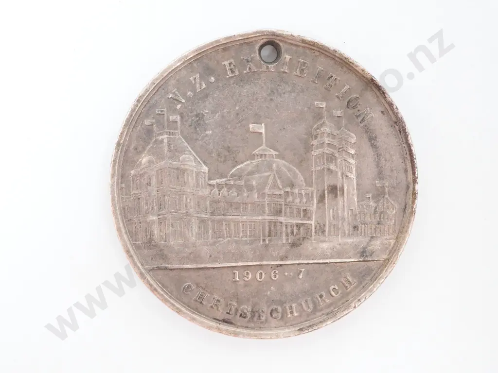 1906-07 Sterling Silver New Zealand Exhibition Commemoration Medal: Christchurch Image 1++