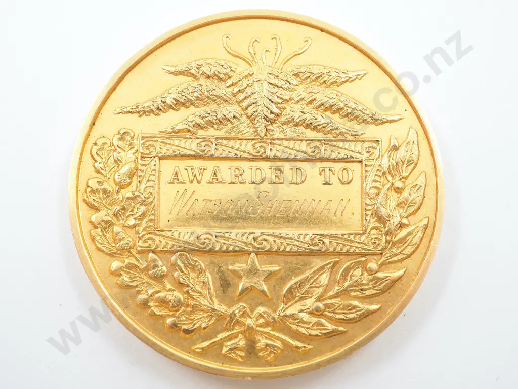 1906-07 New Zealand International Exhibition Christchurch 9ct Gold Award Medal to Watson Shennan Image 1++