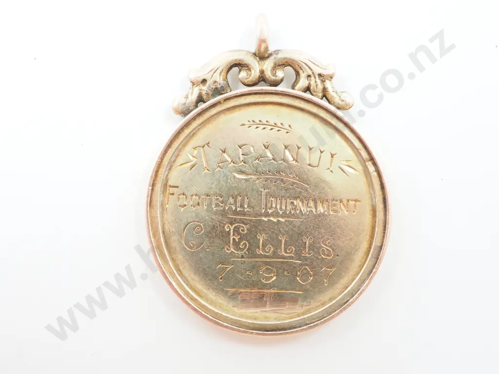 9ct Gold Tapanui Football Tounament to C. Ellis 1907 Image 1++