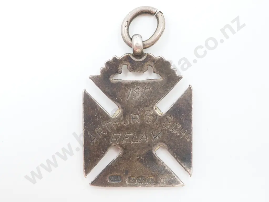 Sterling Silver & 9ct Gold 1st Prize Fob medal for Arthur Street School: Relay Image 1++