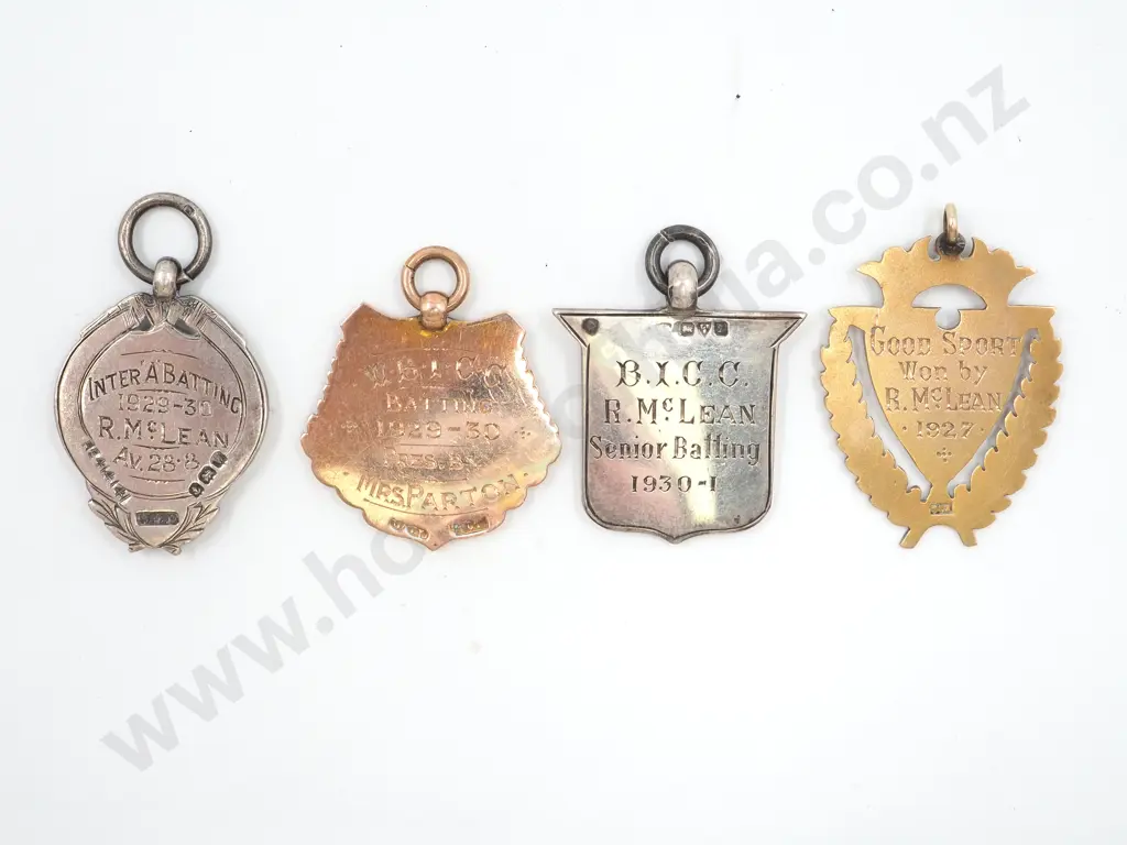 Collection of Sporting Prize Fobs to R Mclean: Two in 9ct Gold & 2 in Sterling Silver Image 1++