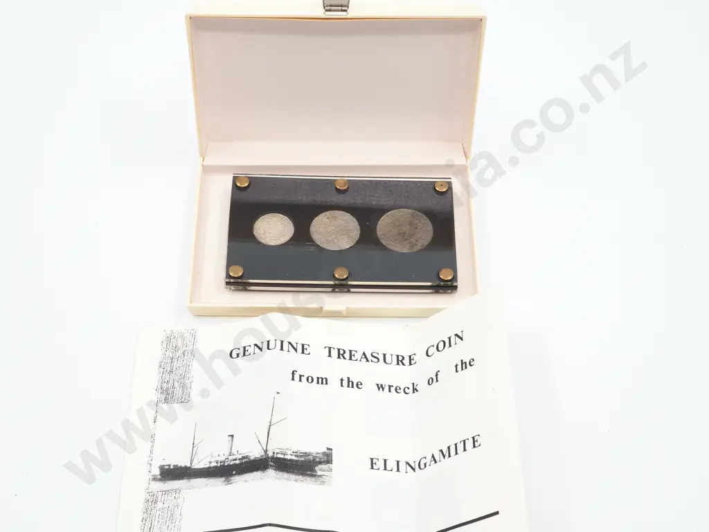 Set of Three Silver Eligamite Shipwreck Coins in Perspex Case with certificate Image 1++