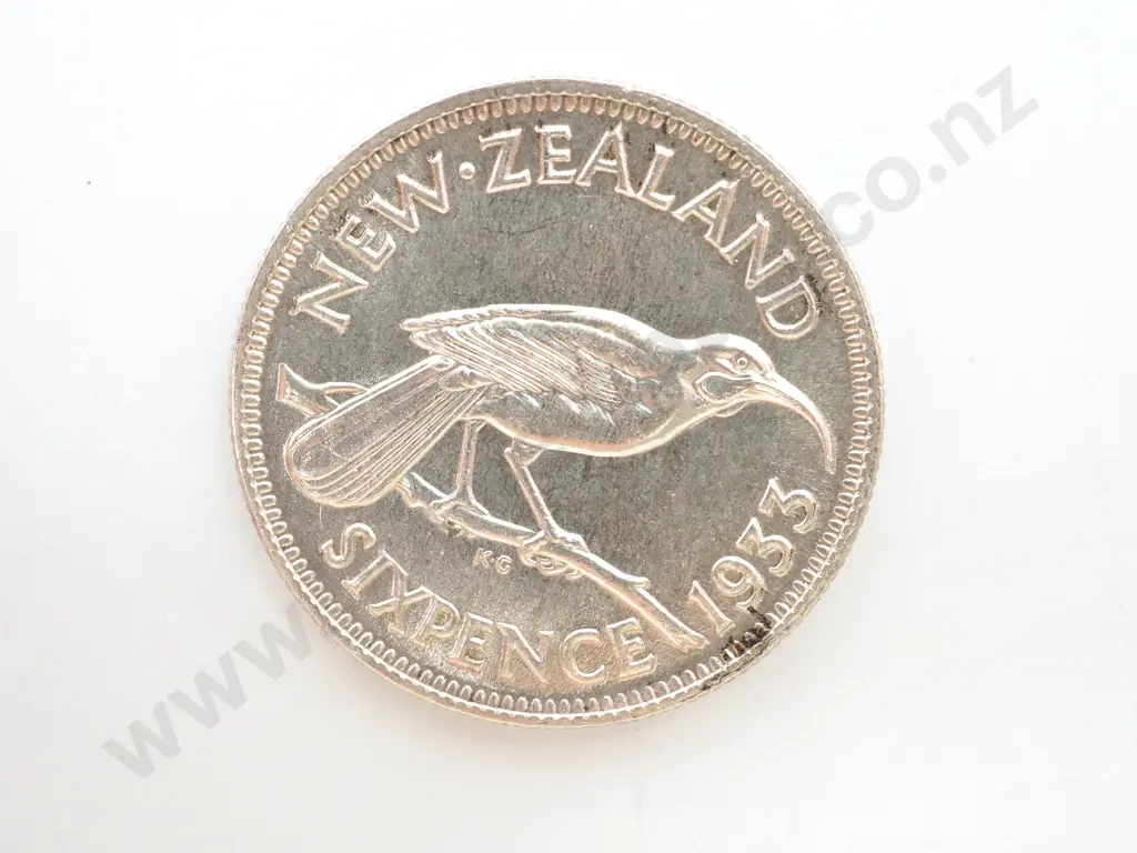 \NZ 1933 New Zealand Sixpence UNC Krause 2, CV $250 NZD Image 1++