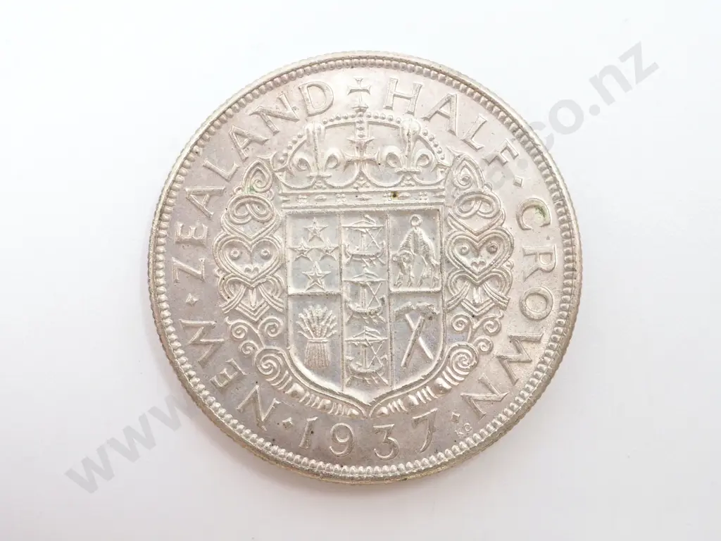 1937 New Zealand Halfcrown aUNC Krause 11, CV $300 Image 1++