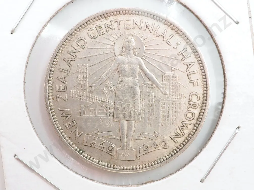 1940 New Zealand Centennial Half Crown Image 1++