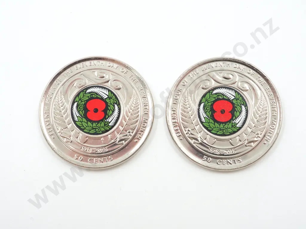 Two 2015 Coloured ANZAC 50 Cent Coins Image 1++