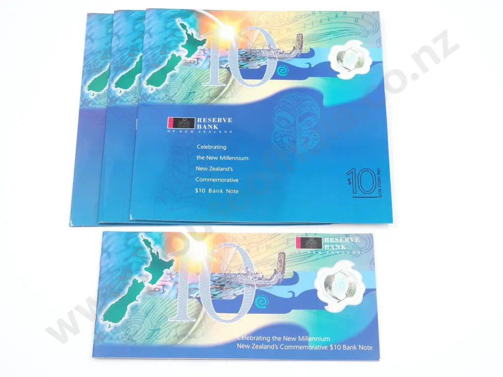 New Zealand 2000 Red Serial Millennium Note Folders X4 UNC 2x uncut pairs and 2x singles, total CV $530 NZD Image 1++