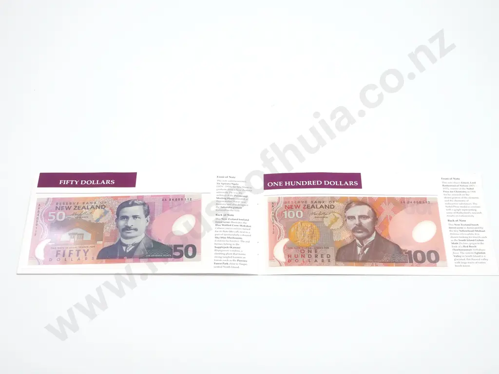 New Zealand 2004 Set of $5 - 100 Same Numbered Banknotes UNC In wallet of issue with cert, CV $900 NZD Image 1++