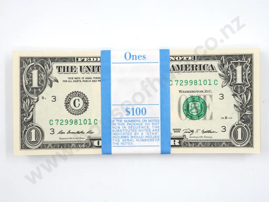 USA Bundle of 100X Uncirculated 2009 $1 Notes Image 1++