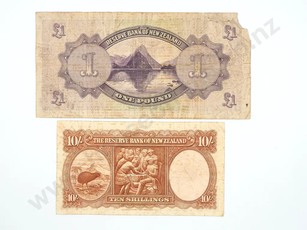 New Zealand Lefeaux 1 pound & Wilson 10 Shilling Banknotes Image 1++
