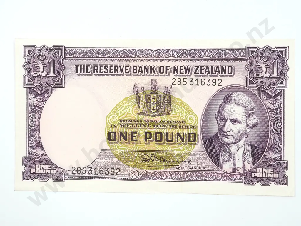 New Zealand One Pound Banknote: Fleming Image 1++