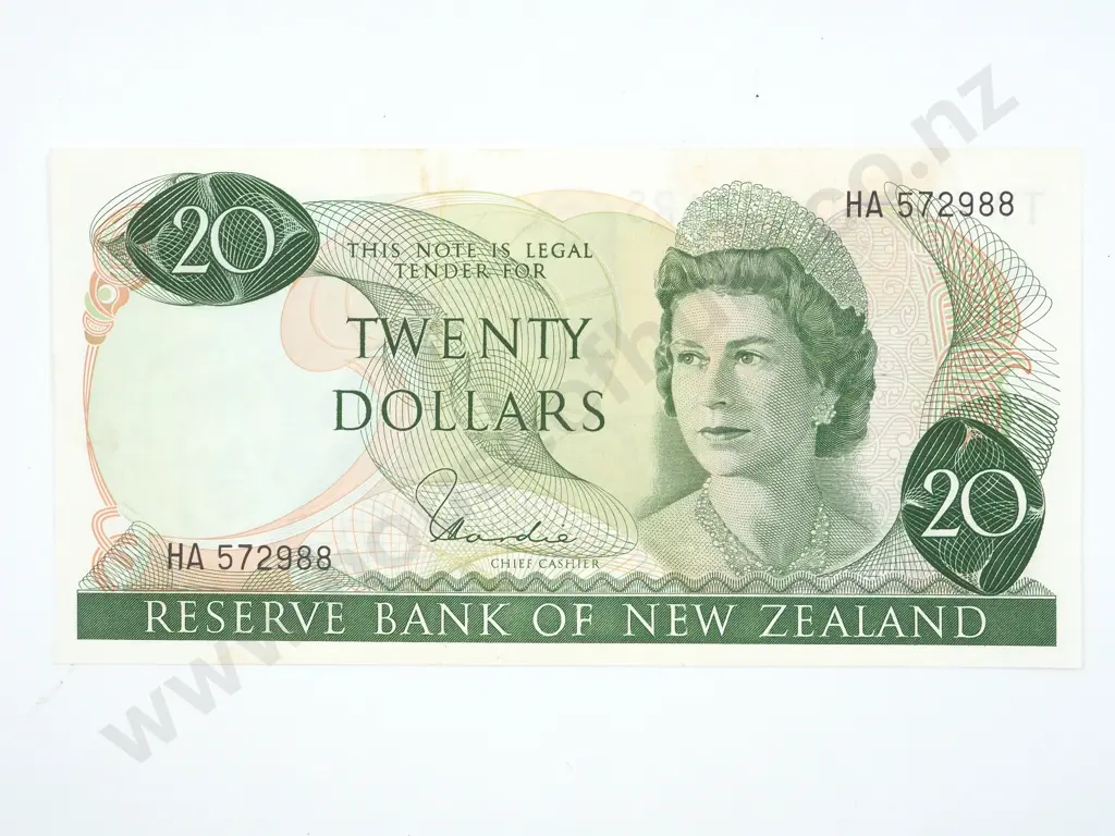 New Zealand Twenty Dollar Banknotes: Hardie Signature AUNC (Some Staining) Image 1++