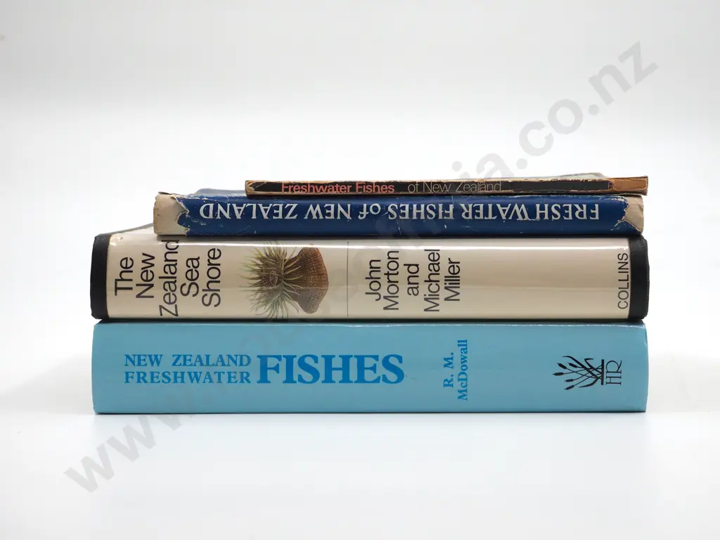 A Lot of Four Books on New Zealand Fish, including "Fresh Water Fishes of New Zealand" by G. Stokell Image 1++