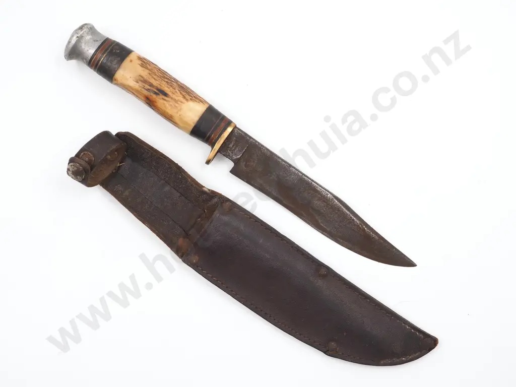Bone Handled Knife w Sheath by William Roger Image 1++