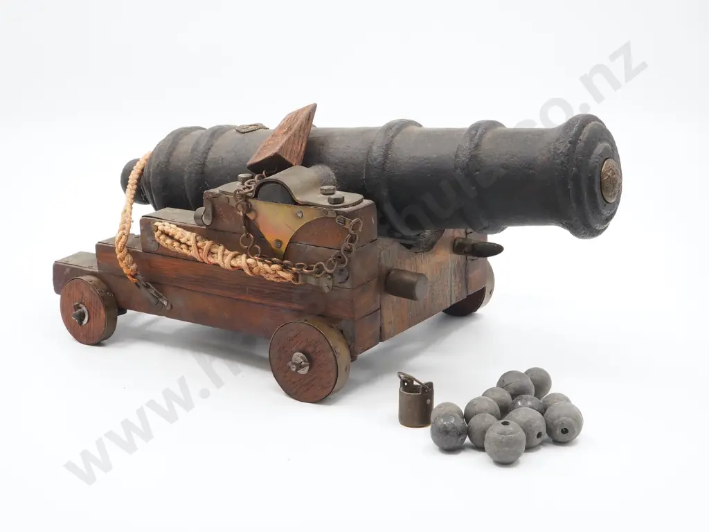 Large Toy Cannon in Detailed Mount w Chocks, Cannonballs, Cleaning & Ram Rods 1 Inch Bore Image 1++