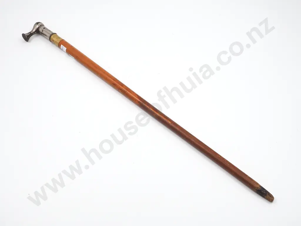 Riding Crop: Wood & Metal Construction w Mitten Name Scratched into Top: Attributed to Boer War Mounted Rifles Image 1++